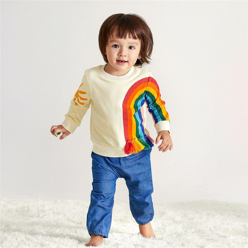 Girls Long Sleeve Casual Rainbow Printed T-shirts - PrettyKid