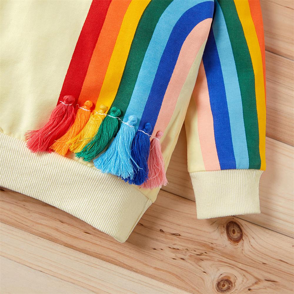 Girls Long Sleeve Casual Rainbow Printed T-shirts - PrettyKid