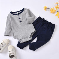 Baby Boys Long Sleeve Casual Solid Romper & Pants Wholesale Clothing Baby - PrettyKid