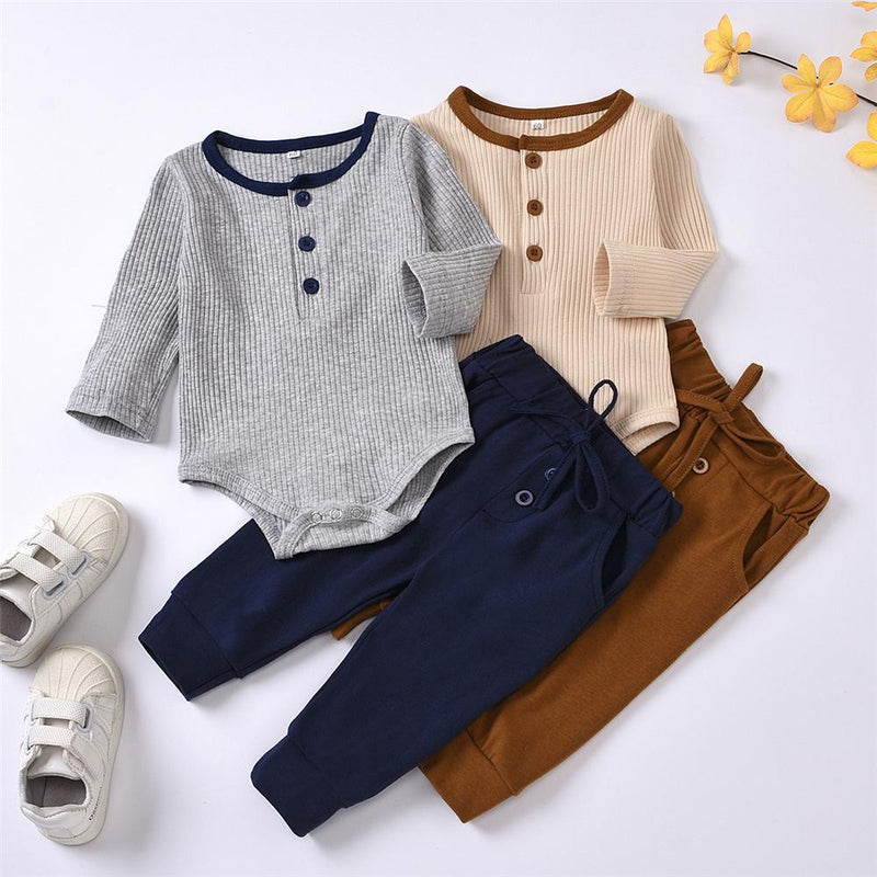 Baby Boys Long Sleeve Casual Solid Romper & Pants Wholesale Clothing Baby - PrettyKid