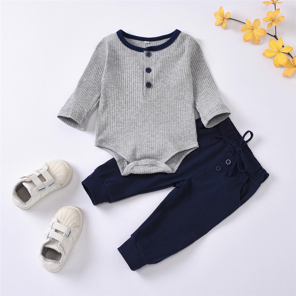 Baby Boys Long Sleeve Casual Solid Romper & Pants Wholesale Clothing Baby - PrettyKid