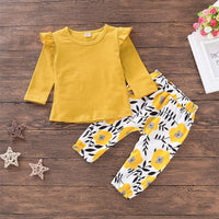 Girls Long Sleeve Casual Solid Top & Floral Pants - PrettyKid