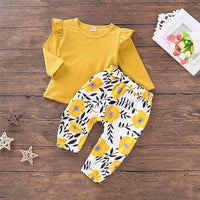 Girls Long Sleeve Casual Solid Top & Floral Pants - PrettyKid