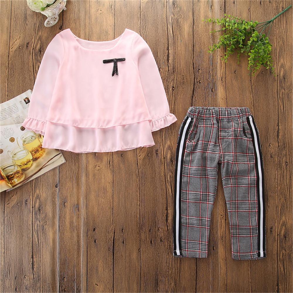 Toddler Girls Long Sleeve Casual Top & Plaid Pants Wholesale Girls - PrettyKid