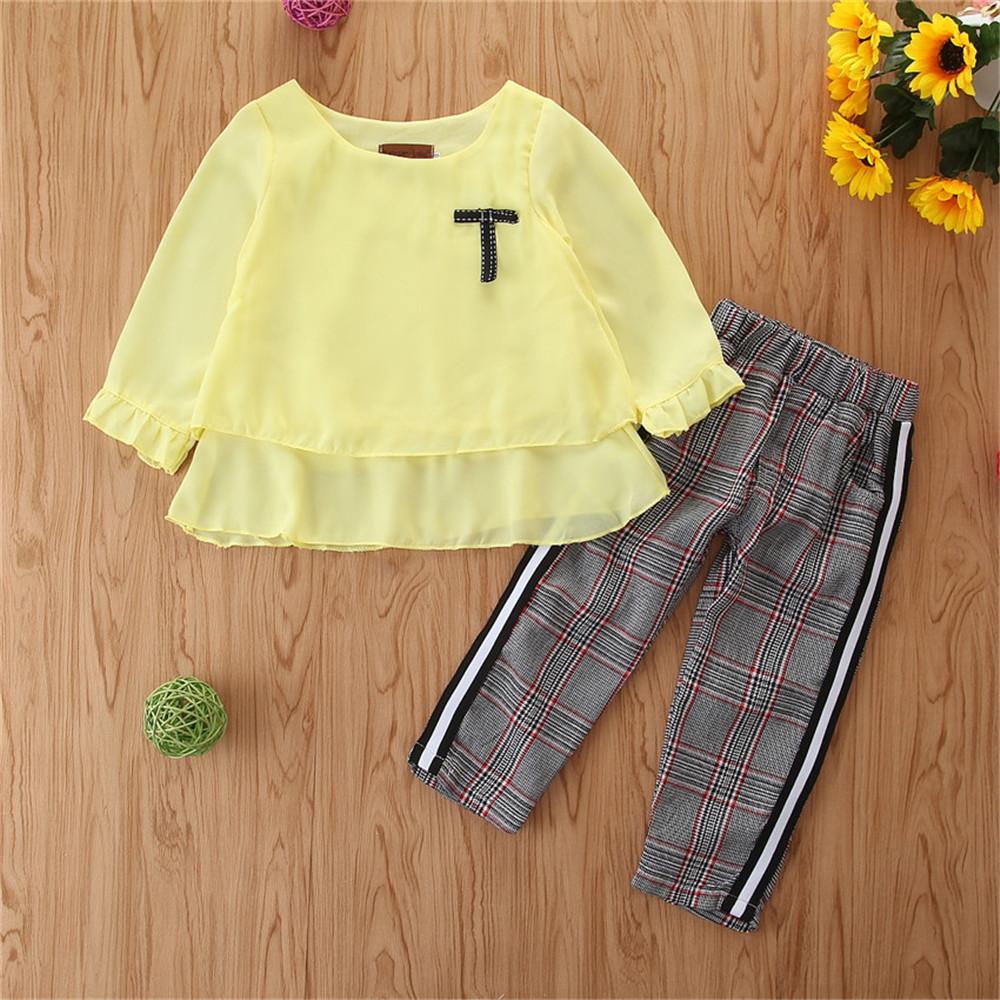 Toddler Girls Long Sleeve Casual Top & Plaid Pants Wholesale Girls - PrettyKid