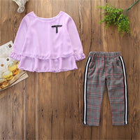 Toddler Girls Long Sleeve Casual Top & Plaid Pants Wholesale Girls - PrettyKid