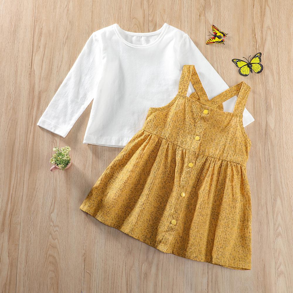 Baby Girls Long Sleeve Casual Top & Suspender Dress Yellow Baby Clothes - PrettyKid