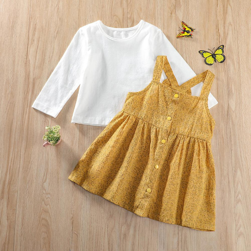Baby Girls Long Sleeve Casual Top & Suspender Dress Yellow Baby Clothes - PrettyKid