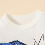 Boys Long Sleeve Color Block Dino Letter Printed Tees - PrettyKid