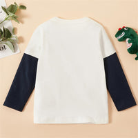 Boys Long Sleeve Color Block Dino Letter Printed Tees - PrettyKid