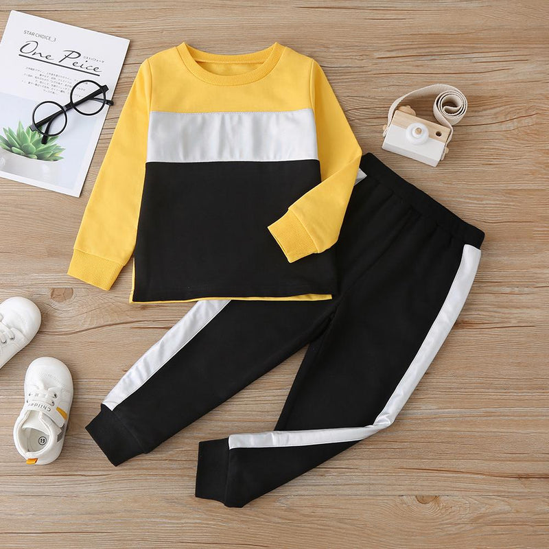 Unisex Long Sleeve Color Block Pullover Top & Pants Kids Wholesale Clothing - PrettyKid