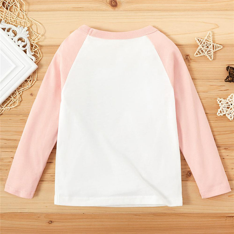 Girls Long Sleeve Color Block Strawberry Printed Daily Tops - PrettyKid