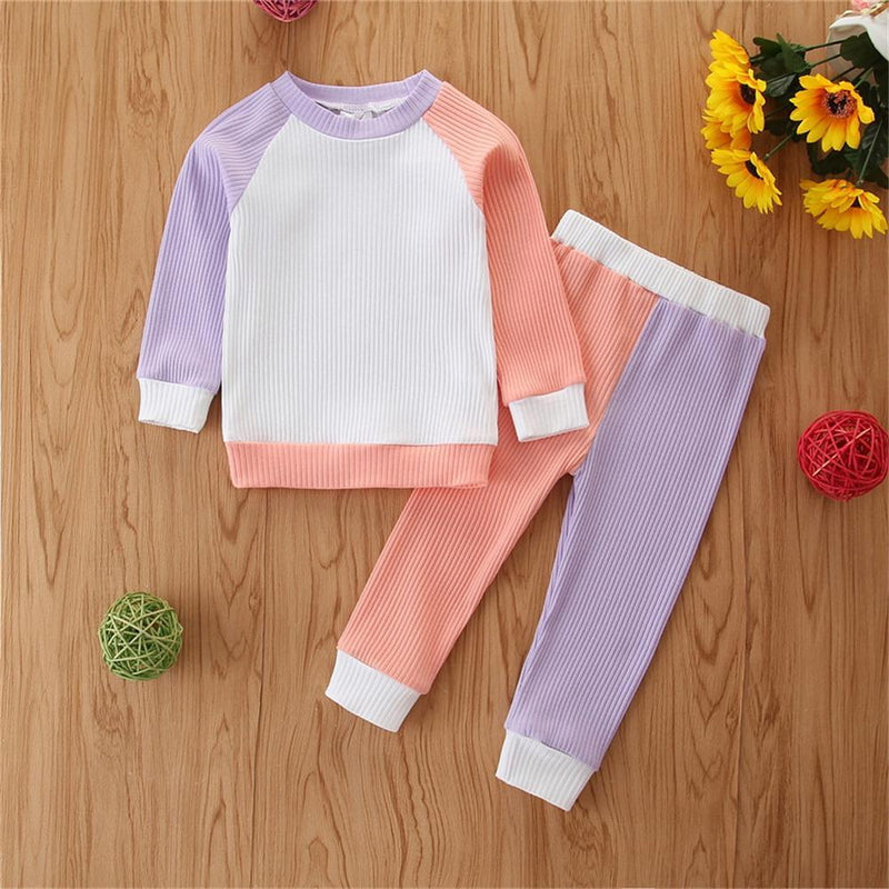 Baby Girls Long Sleeve Color Block Top & Trousers Baby Clothes Cheap Wholesale - PrettyKid
