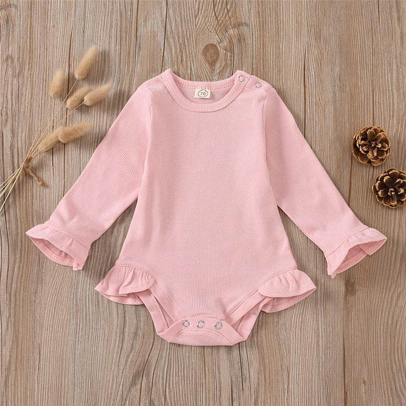 Baby Girls Long Sleeve Crew Neck Solid Color Baby Rompers Wholesale - PrettyKid
