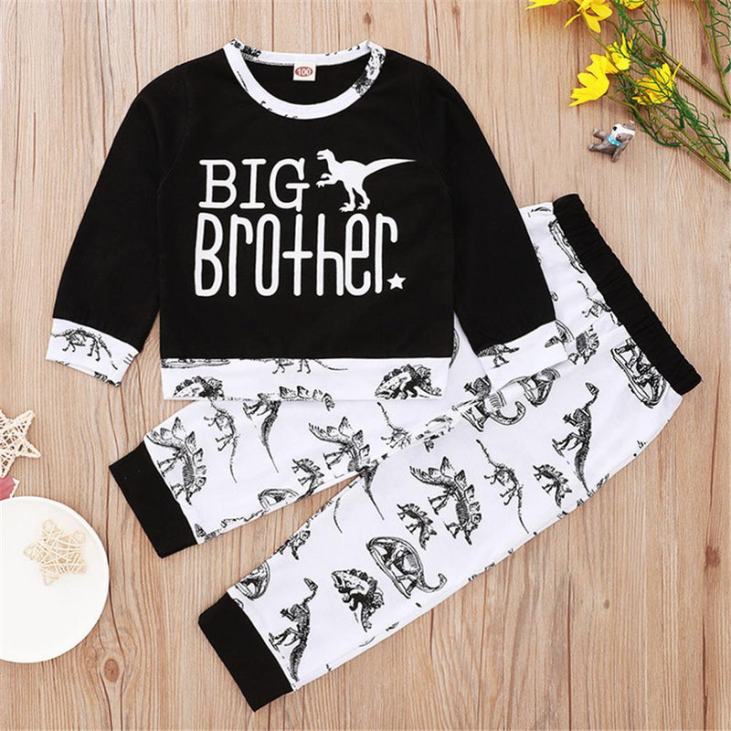 Boys Long Sleeve Dinosaur Letter Printed T-shirt & Pants Kids Wear Wholesale - PrettyKid