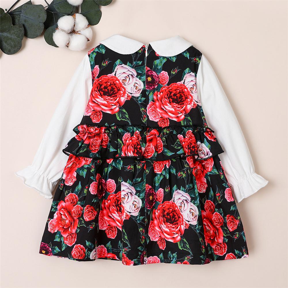 Girls Long Sleeve Doll Collar Floral Printed Dress Kids Wear Wholesale - PrettyKid