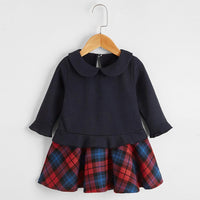 Baby Girls Long Sleeve Doll Collar Plaid Splicing Dress Baby Clothes Vendors - PrettyKid