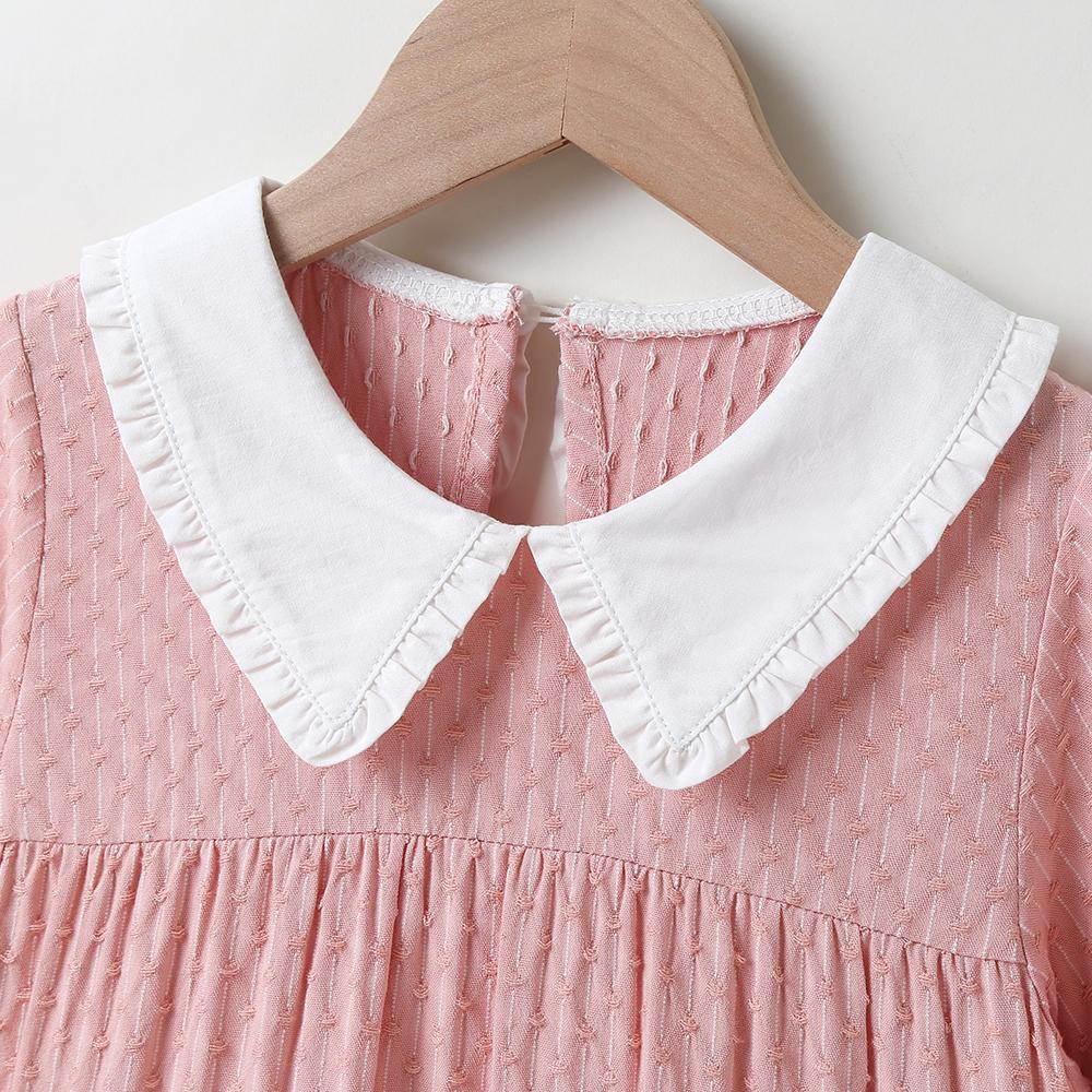 Girls Long Sleeve Doll Collar Pleated Dress Girls Wholesale Dresses - PrettyKid