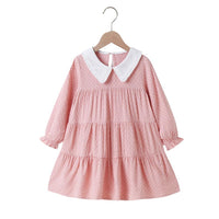 Girls Long Sleeve Doll Collar Pleated Dress Girls Wholesale Dresses - PrettyKid