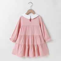 Girls Long Sleeve Doll Collar Pleated Dress Girls Wholesale Dresses - PrettyKid