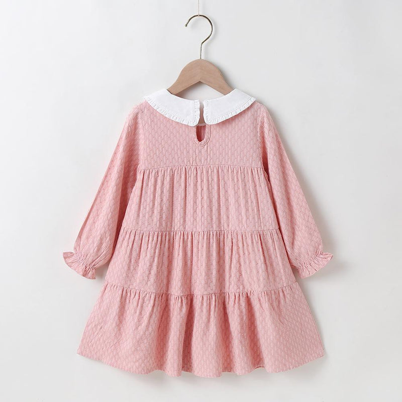 Girls Long Sleeve Doll Collar Pleated Dress Girls Wholesale Dresses - PrettyKid
