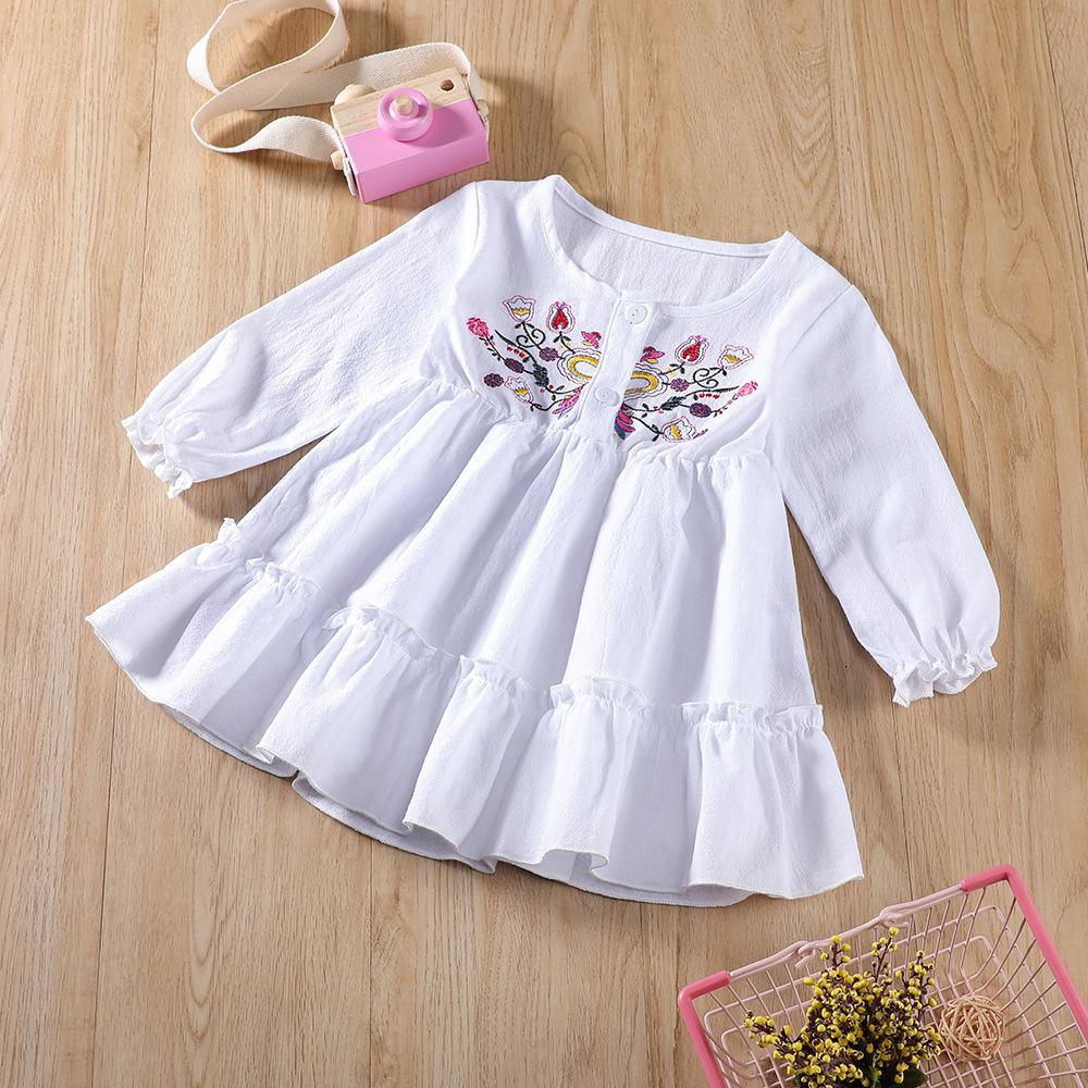 Baby Girls Long Sleeve Embroidered Dress Baby Wholesale Clothing - PrettyKid