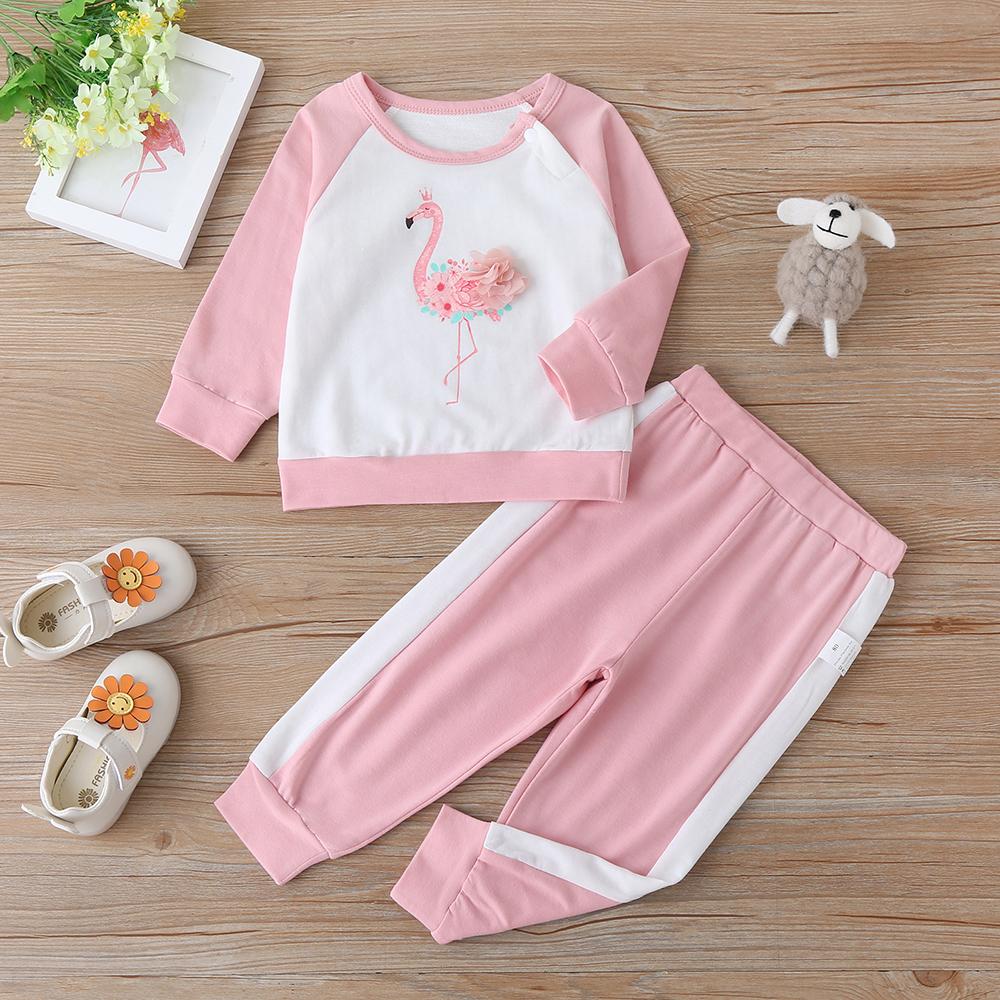 Baby Girls Long Sleeve Flamingo Top & Trousers Buy Baby Clothes Wholesale - PrettyKid