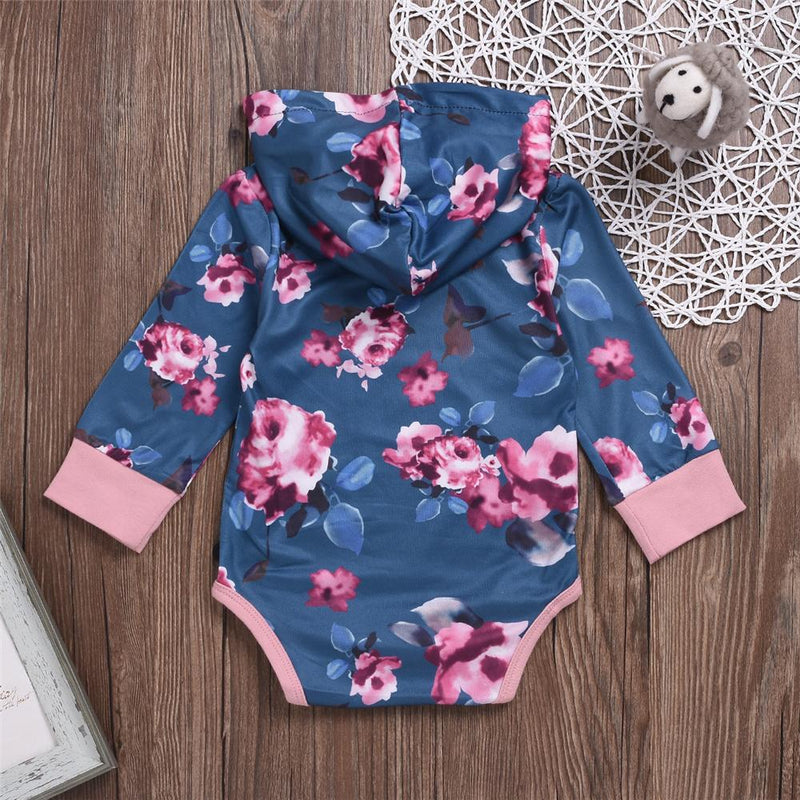 Baby Girls Long Sleeve Floral Hooded Romper Buy Baby Clothes Wholesale - PrettyKid