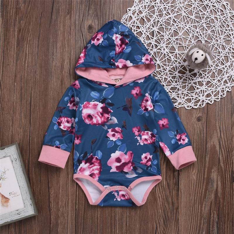 Baby Girls Long Sleeve Floral Hooded Romper Buy Baby Clothes Wholesale - PrettyKid