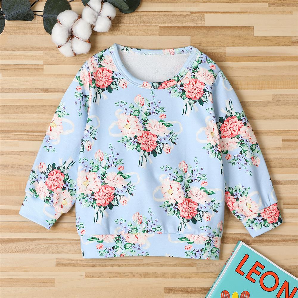 Girls Long Sleeve Floral Printed Crew Neck Top Wholesale Clothing For Girls - PrettyKid