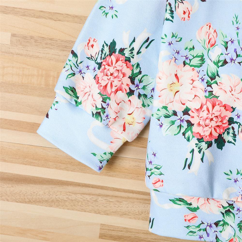 Girls Long Sleeve Floral Printed Crew Neck Top Wholesale Clothing For Girls - PrettyKid