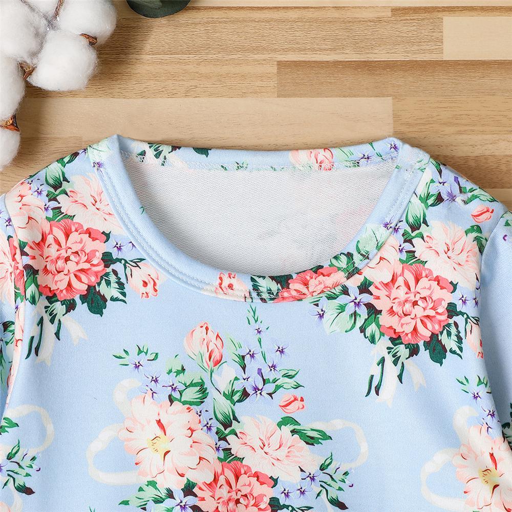 Girls Long Sleeve Floral Printed Crew Neck Top Wholesale Clothing For Girls - PrettyKid