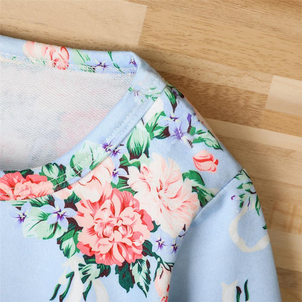 Girls Long Sleeve Floral Printed Crew Neck Top Wholesale Clothing For Girls - PrettyKid