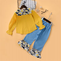 Girls Long Sleeve Floral Printed Lapel Blouse & Pants Wholesale Girl Clothing - PrettyKid
