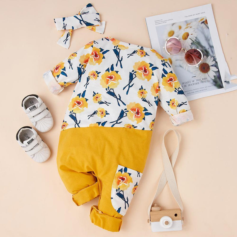 Baby Girls Long Sleeve Floral Printed Romper Buy Baby Clothes Wholesale - PrettyKid