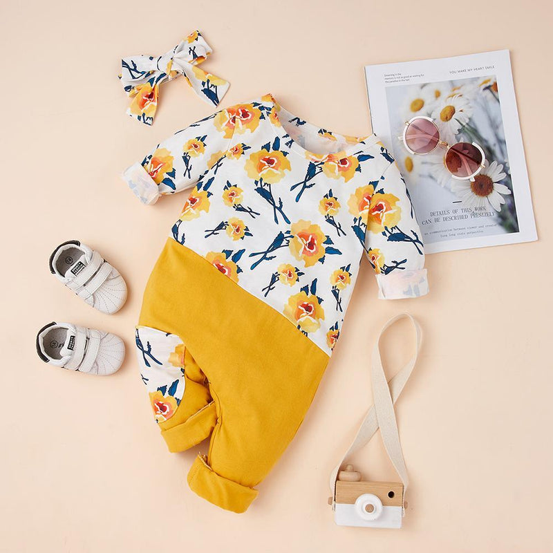 Baby Girls Long Sleeve Floral Printed Romper Buy Baby Clothes Wholesale - PrettyKid