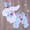 Baby Girls Long Sleeve Floral Printed Romper & Pants & Headband - PrettyKid
