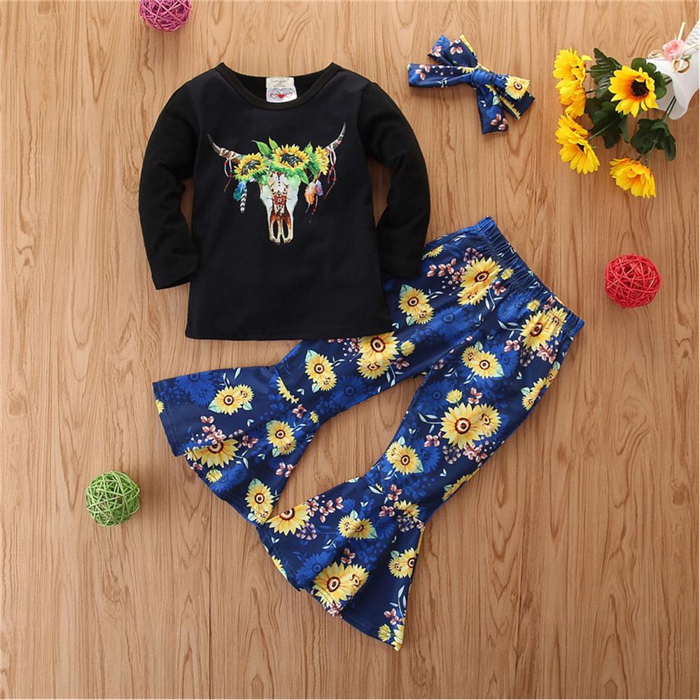 Toddler Girls Long Sleeve Floral Top & Flared Trousers Wholesale Girls Clothes - PrettyKid