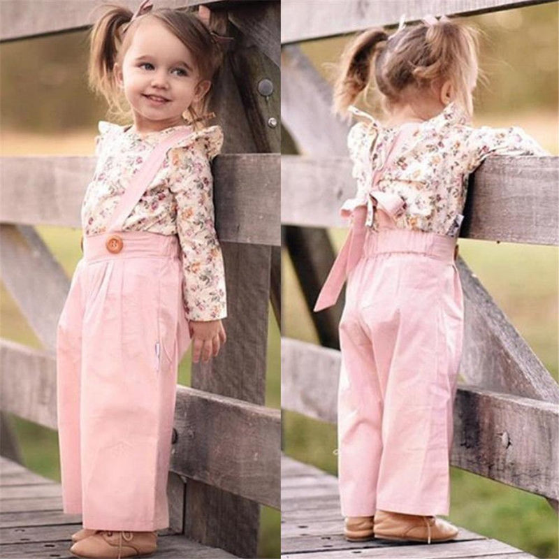Toddler Girls Long Sleeve Floral Top & Overalls Girl Wholesale - PrettyKid