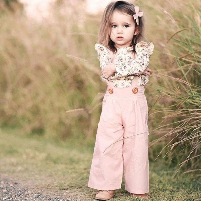 Toddler Girls Long Sleeve Floral Top & Overalls Girl Wholesale - PrettyKid