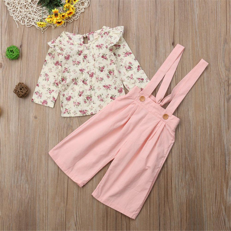 Toddler Girls Long Sleeve Floral Top & Overalls Girl Wholesale - PrettyKid