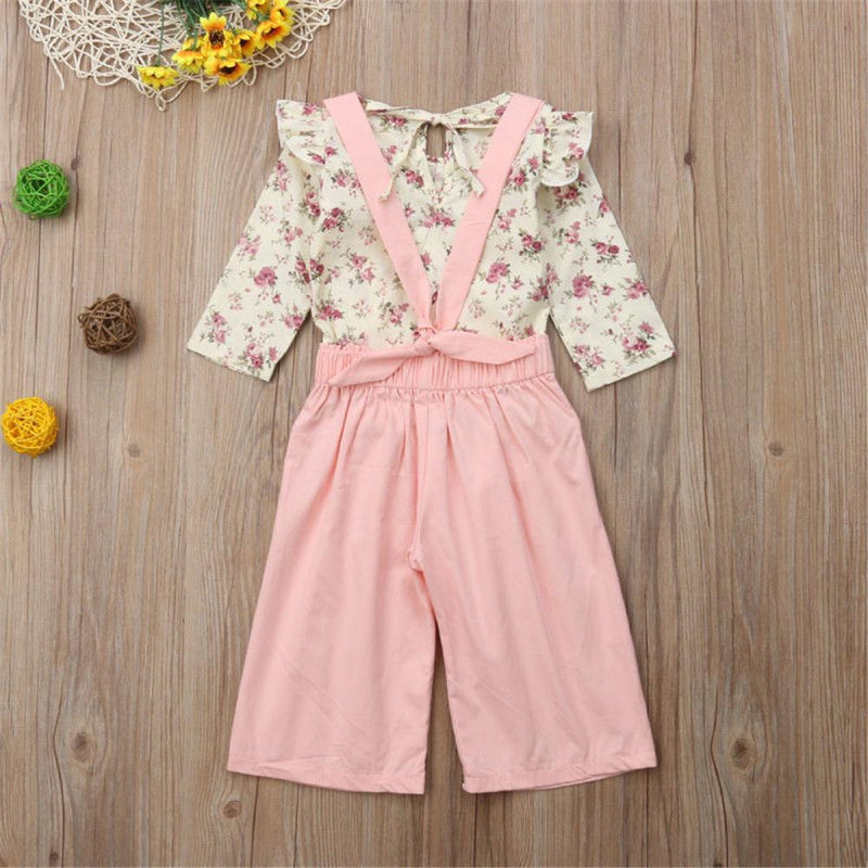 Toddler Girls Long Sleeve Floral Top & Overalls Girl Wholesale - PrettyKid