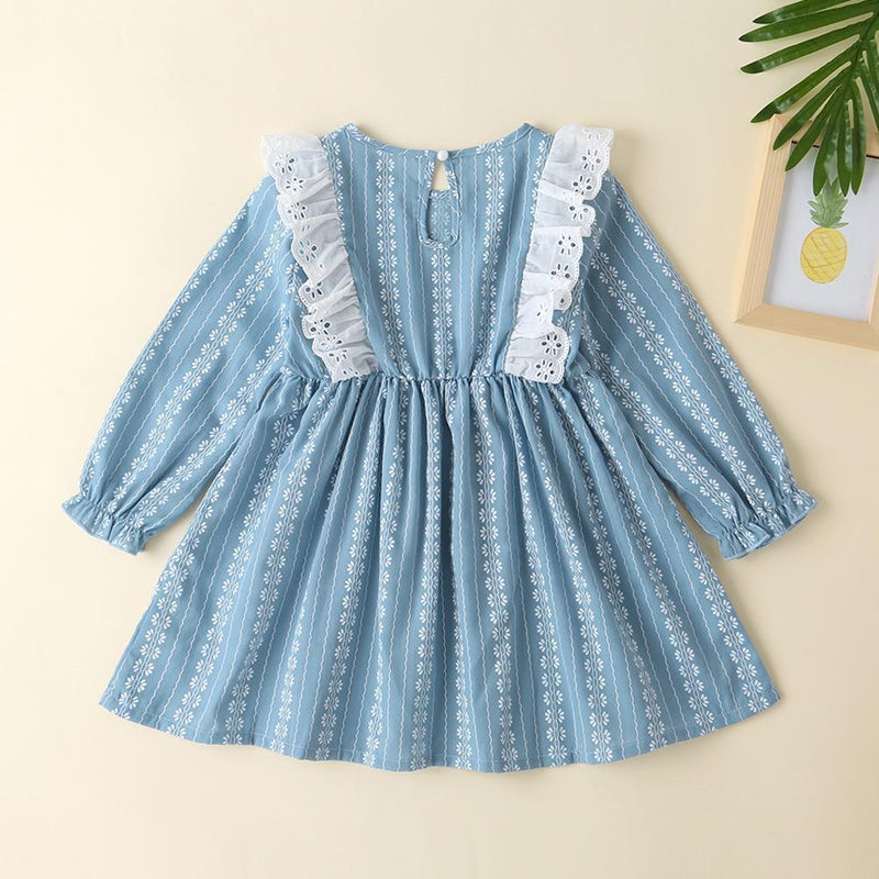 Girls Long Sleeve Flower Ruffle Dress - PrettyKid