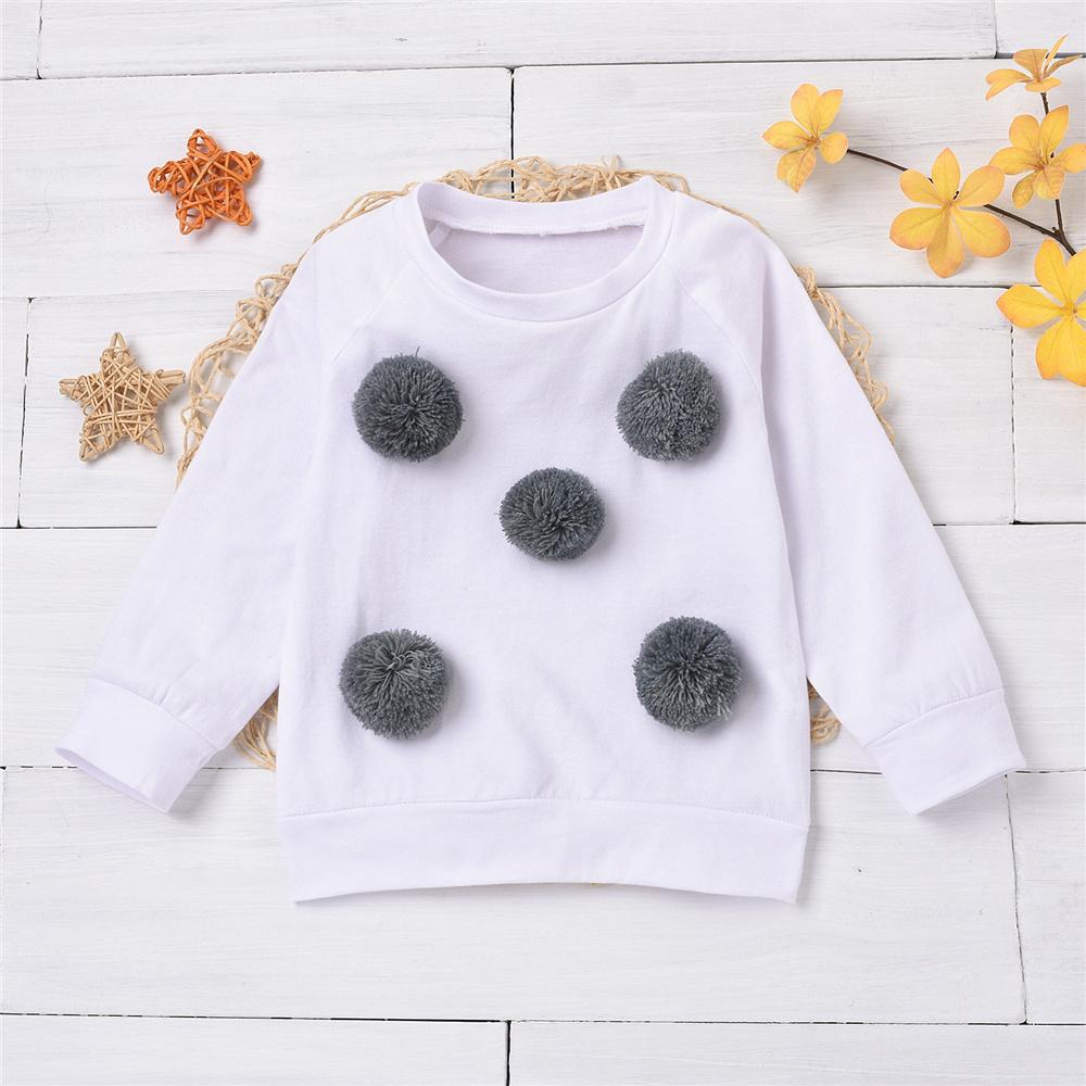 Girls Long Sleeve Furry Ball Crew Neck T-shirt Wholesale Boutique Girl Clothing - PrettyKid
