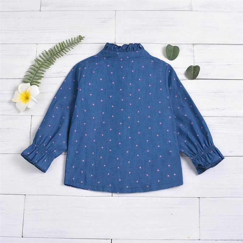 Girls Long Sleeve Heart Printed Button Blouses Wholesale Children - PrettyKid