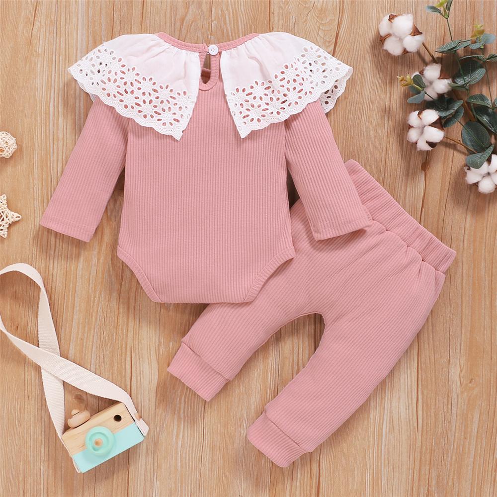 Baby Girls Long Sleeve Hollow-out Collar Romper & Pants Cheap Baby Clothes In Bulk - PrettyKid