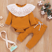 Baby Girls Long Sleeve Hollow-out Collar Romper & Pants Cheap Baby Clothes In Bulk - PrettyKid