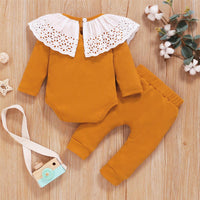 Baby Girls Long Sleeve Hollow-out Collar Romper & Pants Cheap Baby Clothes In Bulk - PrettyKid