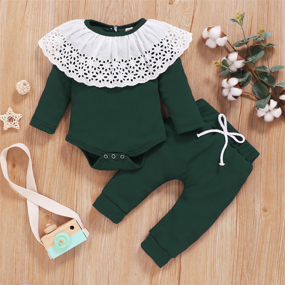 Baby Girls Long Sleeve Hollow-out Collar Romper & Pants Cheap Baby Clothes In Bulk - PrettyKid