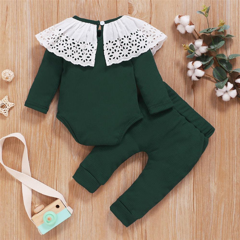 Baby Girls Long Sleeve Hollow-out Collar Romper & Pants Cheap Baby Clothes In Bulk - PrettyKid